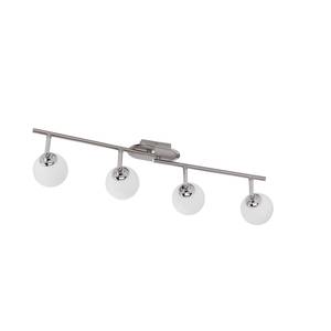 Lampada da soffitto Bola 4 luci, moderno girevole e regolabile in acciaio, vetro opalino color metallo, bianco