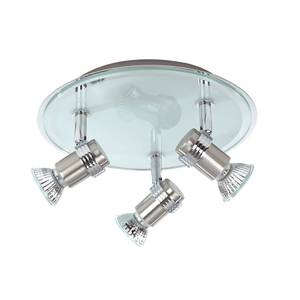 Plafonnier Centra 3 ampoules, moderne - Tête lumineuse inclinable et pivotante / Adapté aux pièces humides - Acier / Verre