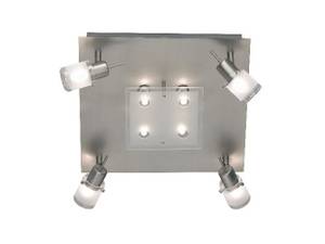 Plafonnier Centura 8 ampoules, carré - Acier, verre opale - Chrome / Blanc