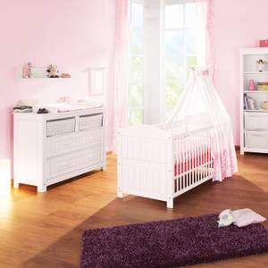 Zimmer Nina breit groß 3-tlg. Babybett, Wickelkommode mit Schubladen & Kleiderschrank 2-türig mit Mittelkonsole