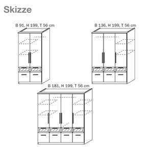 Drehtürenschrank-Kombischrank Bochum Buche Natur Dekor/Milchglas - Breite 91 cm - 2-türig