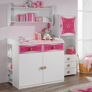 Babycommode Kate met gouden kroon-applicatie in wit/roze