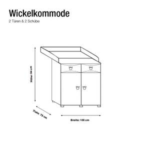 Wickelkommode Kate goldene Kronen-Applikation Weiß/Rosa