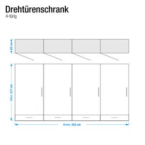 Drehtürenschrank Roland Kiefer massiv - Weiß - 255 x 217 x 62 (4-trg.)