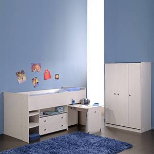 Ensemble économique III Smoozy 2 éléments - Rose ou bleu - Lit ludique et armoire à  vêtements Bords pivotants Vernis blanc