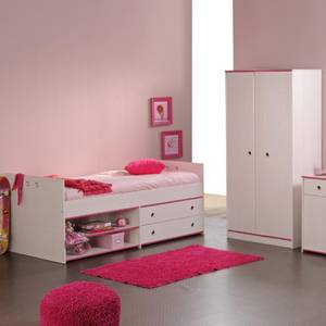 Ensemble économique II Smoozy 2 éléments - Rose ou bleu - Armoire à  vêtement et lit rangement Bords pivotants Vernis blanc