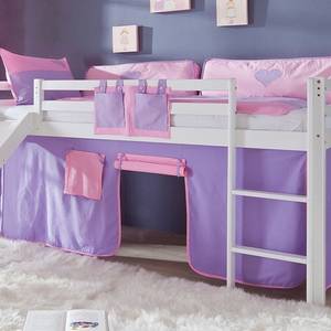 Letto per bambini Toby Legno massello di faggio - Laccato bianco - Con scivolo e accessori in tessuto - viola/rosa - Senza torre