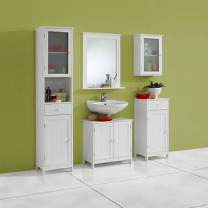 Ensemble Turin Blanc - 3 éléments : meuble lavabo, armoire à miroir, armoire haute