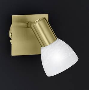 Wandlamp Angola mat messing/albastkleurig glas - met schakelaar - met 1 lichtbron