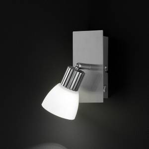 Wandlamp Campo met 1 lichtbron - mat nikkel/wit glas - met schakelaar en metalen plaat