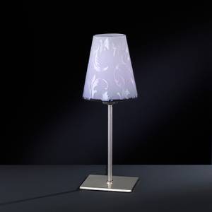 Tafellamp Flora mat nikkel/glas met bloemenmotief - met handschakelaar - spaarlamp - met 1 lichtbron