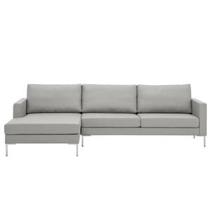 Hoekbank Portobello echt leer Echt leer Gad: Grijs - Breedte: 251 cm - Longchair vooraanzicht links