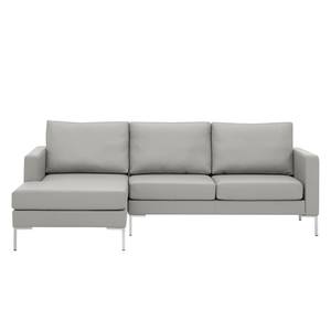 Hoekbank Portobello echt leer Echt leer Gad: Grijs - Breedte: 207 cm - Longchair vooraanzicht links