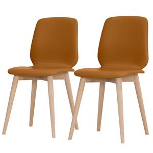 Chaises Helvig II (lot de 2) Cuir véritable / Chêne massif - Cuir véritable Alvar Rouge - Cuir véritable Alvar : Cognac