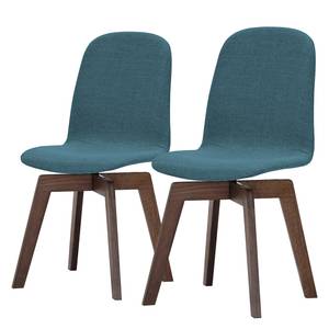 Chaises rembourrées Stig I (lot de 2) Tissu - Tissu Vesta : Bleu pétrole - Noyer