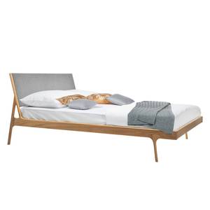 Massief houten bed Fleek I massief eikenhout - Eik - Stof Gaia: Lichtgrijs - 180 x 200cm