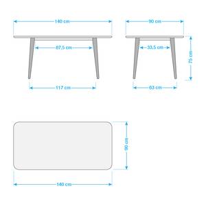 Table Viggo Chêne partiellement massif / Linoléum - Bleu pétrole / Chêne - 140 x 90 cm