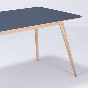 Table Viggo Chêne partiellement massif / Linoléum - Bleu pétrole / Chêne - 180 x 90 cm