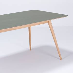 Table Viggo Chêne partiellement massif / Linoléum - Vert olive / Chêne - 220 x 90 cm