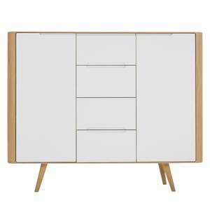 Buffet Loca II Chêne sauvage partiellement massif - Blanc / Chêne sauvage - Largeur : 135 cm