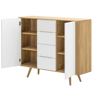 Buffet Loca II Chêne sauvage partiellement massif - Blanc / Chêne sauvage - Largeur : 135 cm