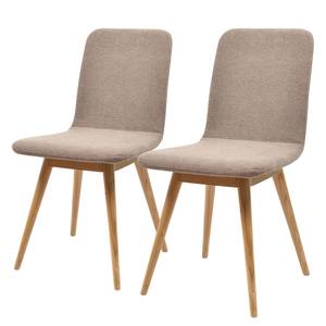 Chaises rembourrées Loca (lot de 2) Chêne massif - Tissu Gaia : Marron-Gris