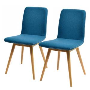 Chaises rembourrées Loca (lot de 2) Chêne massif - Tissu Muya : Bleu pétrole