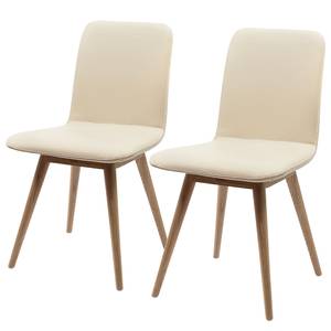 Chaises rembourrées Loca (lot de 2) Chêne massif - Cuir Tupi : Crème