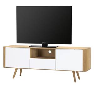 Tv-meubel Loca III deels massief wild eikenhout - Wit/eikenhout