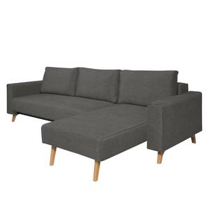 Canapé d'angle Topas Avec fonction couchage - Tissu - Tissu Zahira : Anthracite - Méridienne courte à droite (vue de face)