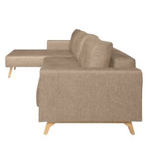 Ecksofa Topas (mit Schlaffunktion) Webstoff - Stoff Zahira: Beige-Grau - Longchair davorstehend links