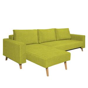Canapé d'angle Topas Avec fonction couchage - Tissu - Tissu Zahira : Citron vert - Méridienne courte à gauche (vue de face)