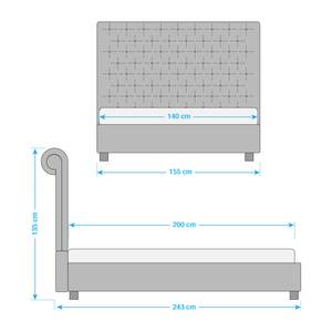 Gestoffeerd bed Lyons geweven stof - Vintage Grijs - 140 x 200cm