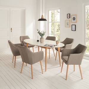 Sedia con braccioli Leedy I tessuto / legno massello di quercia - Tessuto Zea: beige - 1 sedia
