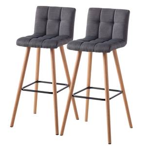 Chaises de bar Panola (lot de 2) Tissu / Hêtre massif - Basalte