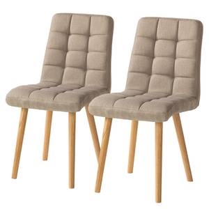 Gestoffeerde stoel Doskie I geweven stof/massief eikenhout - Geweven stof Zea: Beige - 2-delige set