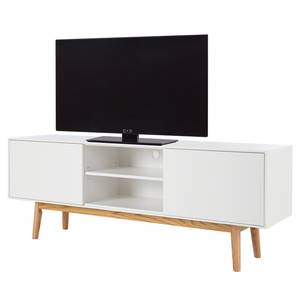 Meuble TV LINDHOLM Partiellement en chêne massif - Blanc / Chêne - Blanc - 160 x 40 cm