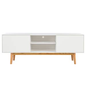 Tv-meubel LINDHOLM deels massief eikenhout - Wit/eikenhout - Wit - 160 x 40 cm