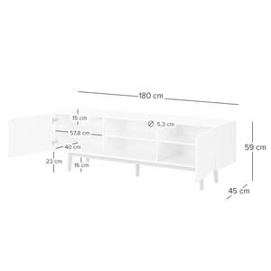 Meuble TV LINDHOLM Partiellement en chêne massif - Blanc / Chêne - Blanc - 180 x 45 cm