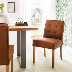 Gestoffeerde stoelen Waroona (2-delige set) - echt leer/massief eikenhout - cognackleurig/eikenhout