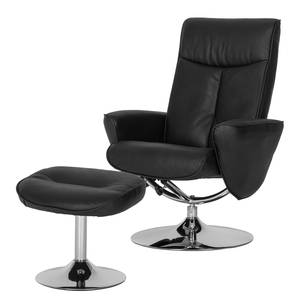 Fauteuil de relaxation Vincenzo Avec repose-pieds - Cuir véritable - Noir