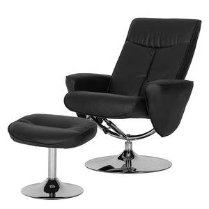 Relaxfauteuil Vincenzo (met hocker) zwart echt leer