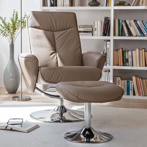 Relaxfauteuil Vincenzo (met hocker) echt leer/kunstleer - Taupe