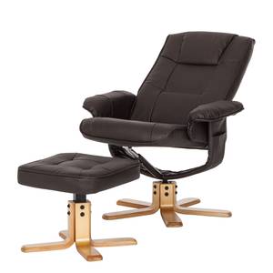 Relaxfauteuil Cosimo (met hocker) donkerbruin echt leer