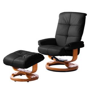 Relaxfauteuil Tennesse (met hocker) echt leer / kunstleer - Zwart