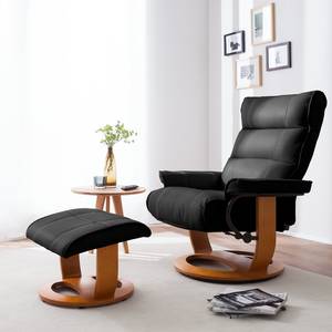 Fauteuil de relaxation Evansville Avec repose-pieds - Cuir véritable - Noir