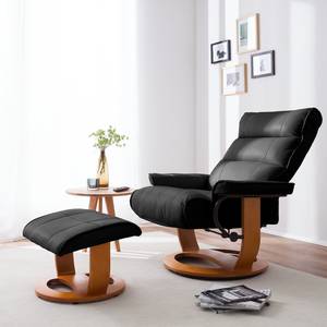 Fauteuil de relaxation Evansville Avec repose-pieds - Cuir véritable - Noir