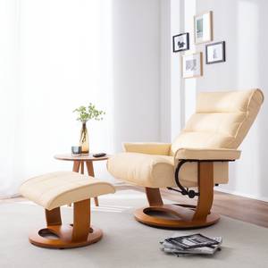 Fauteuil de relaxation Evansville Avec repose-pieds - Cuir véritable - Crème