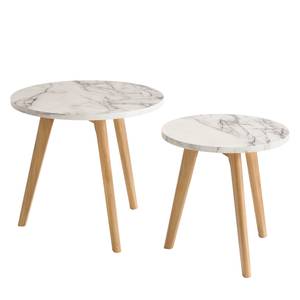Tavolino Nilla II (2 pezzi) Rovere parzialmente massello - Effetto marmo bianco