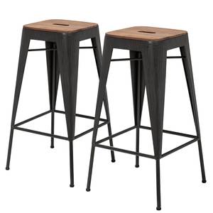 Tabourets de bar MANCHESTER - Lot de 2 Acacia massif / Métal - Acacia / Anthracite